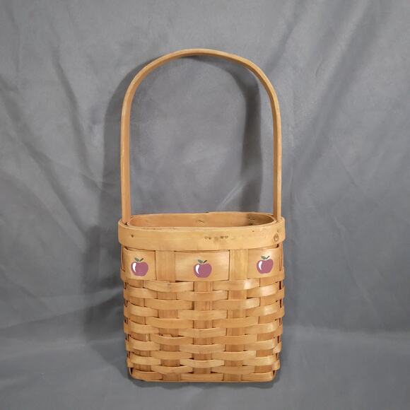 Split Wood Woven Basket wPainted Apples, Longaberger Style Small Hanging Basket - Picture 1 of 10